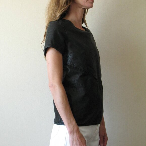 Leather Tee Shirt Maison Scoth Soda XS 1 perforated black real leather - Picture 8 of 12